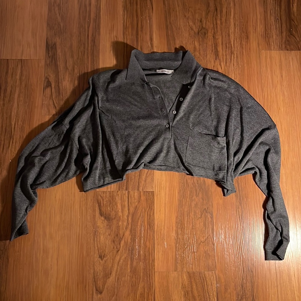 Zara Knit Grey Cropped Sweater; Size M; Minimal Use